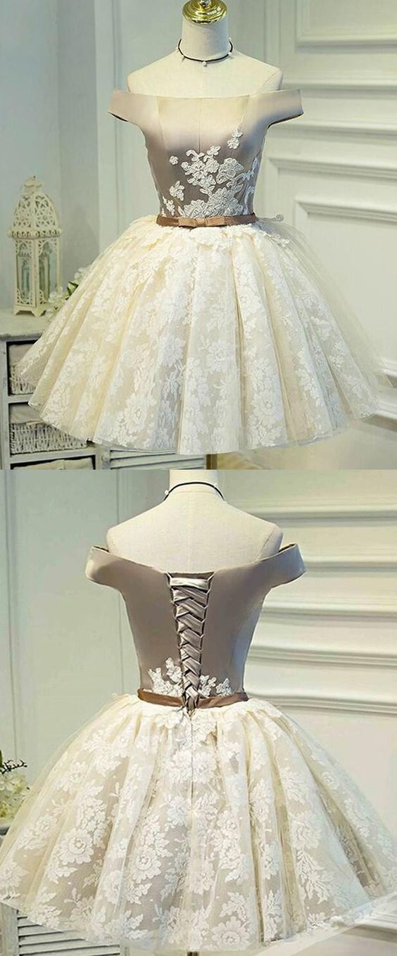 Sleeveless Ivory Homecoming Prom Dresses Fetching Short A-line/princess Bandage Lace Up Dresses,off Shoulder Wedding Party Gowns ,short Cocktail