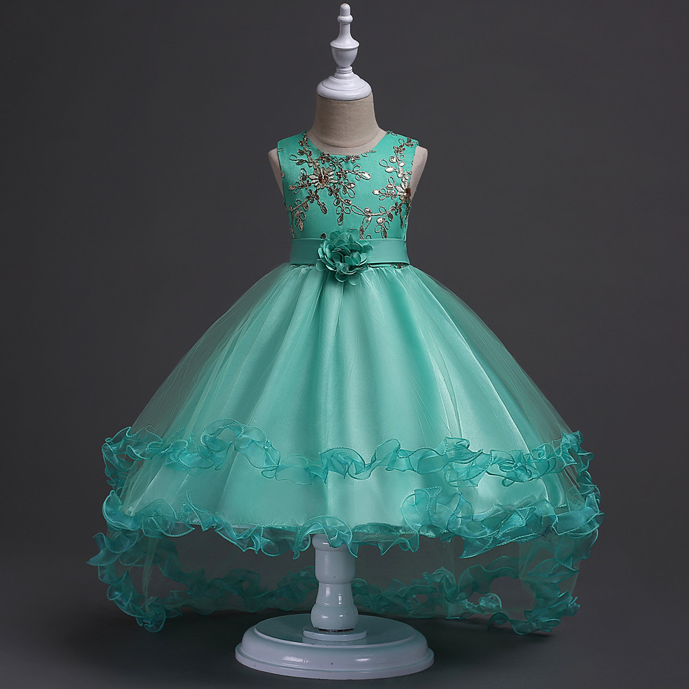 Mint Green and Gold Flower Girl Dress