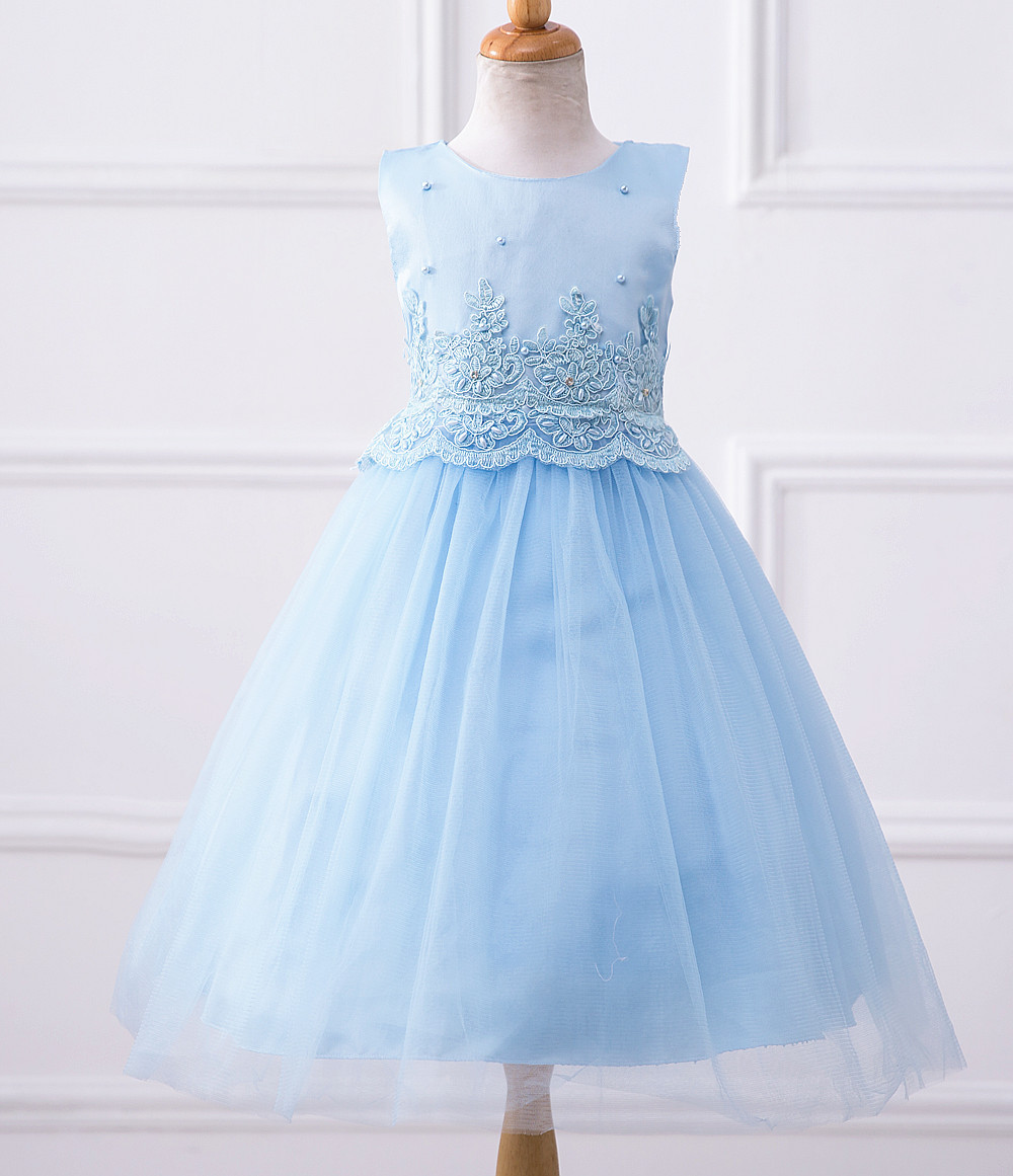 Sky Blue Flower Girls Dresses, Lace Wedding Flower Gowns , A Line Wedding Kids Gowns , First Common Dresses, Pricess Pageant Gowns ,little Girls