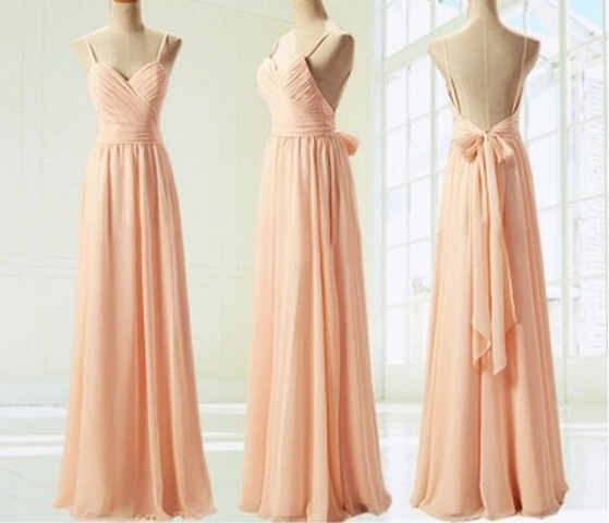 Light Pink Straps Simple Prom Dress With Bow, Simple Prom Dresses ,formal Dresses Evening Dresses, Long Prom Desses , Ruffle Girls Gowns .