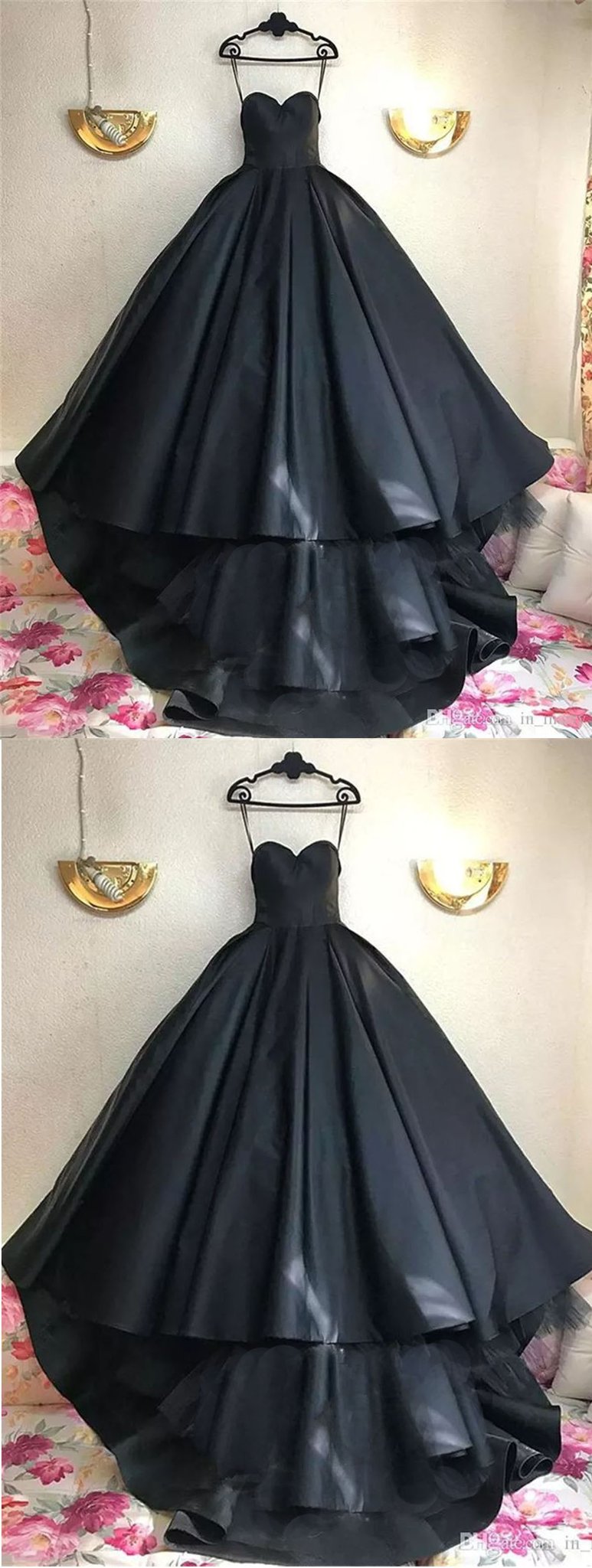 Black Prom Dresses Ball Gown Sweetheart Sweep Train Sexy Prom Dress Long Evening Dress,Black Satin Pricess Prom Dresses, Custom Made Party Gowns .