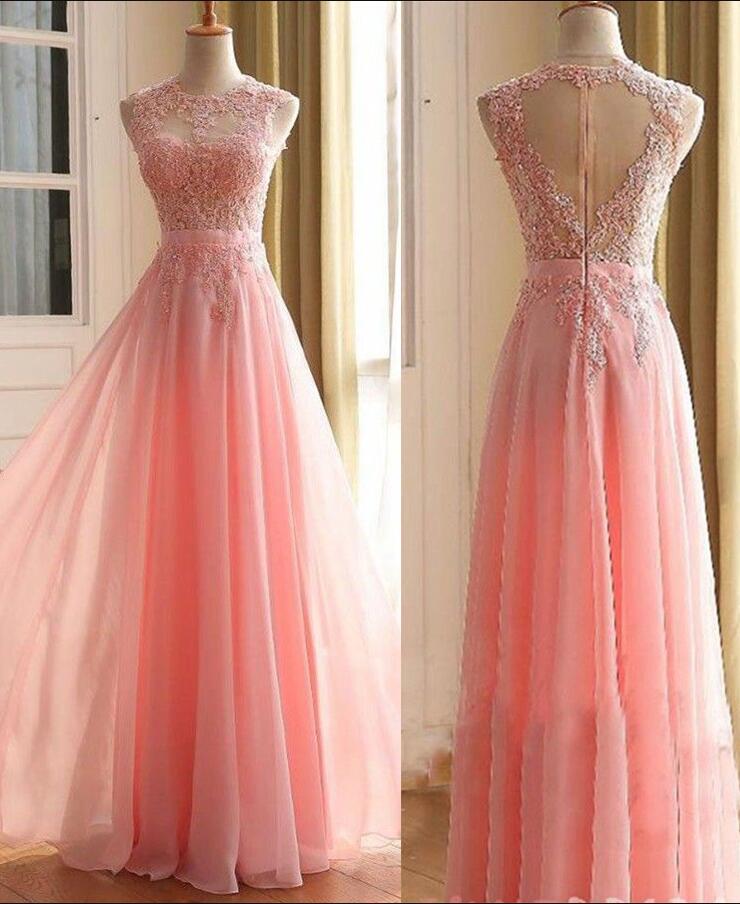 Charming Long Prom Dress, Appliques Pink Prom Dress,chiffon A Line Prom Dress,chiffon Prom Dress, Long Evening Dress,women Formal Gown. Sexy