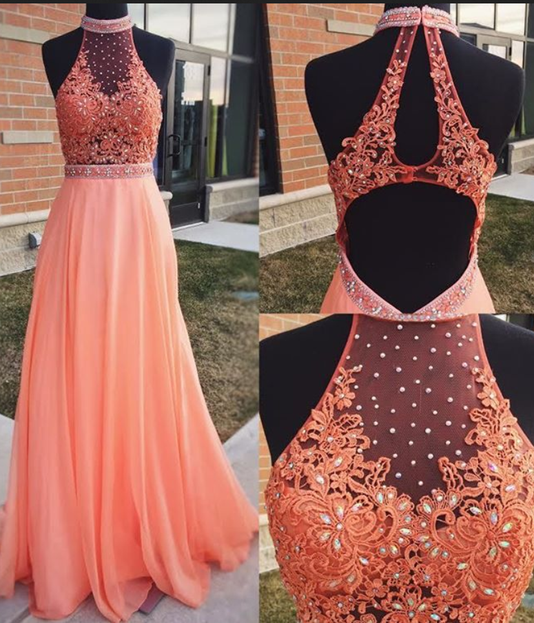 Long,prom Dresses ,high Neck Evening Dress,lace Applique Beads Prom Dresses,prom Gowns,sexy Prom Dresses,sexy Coral Beaded Prom Dresses, Wedding
