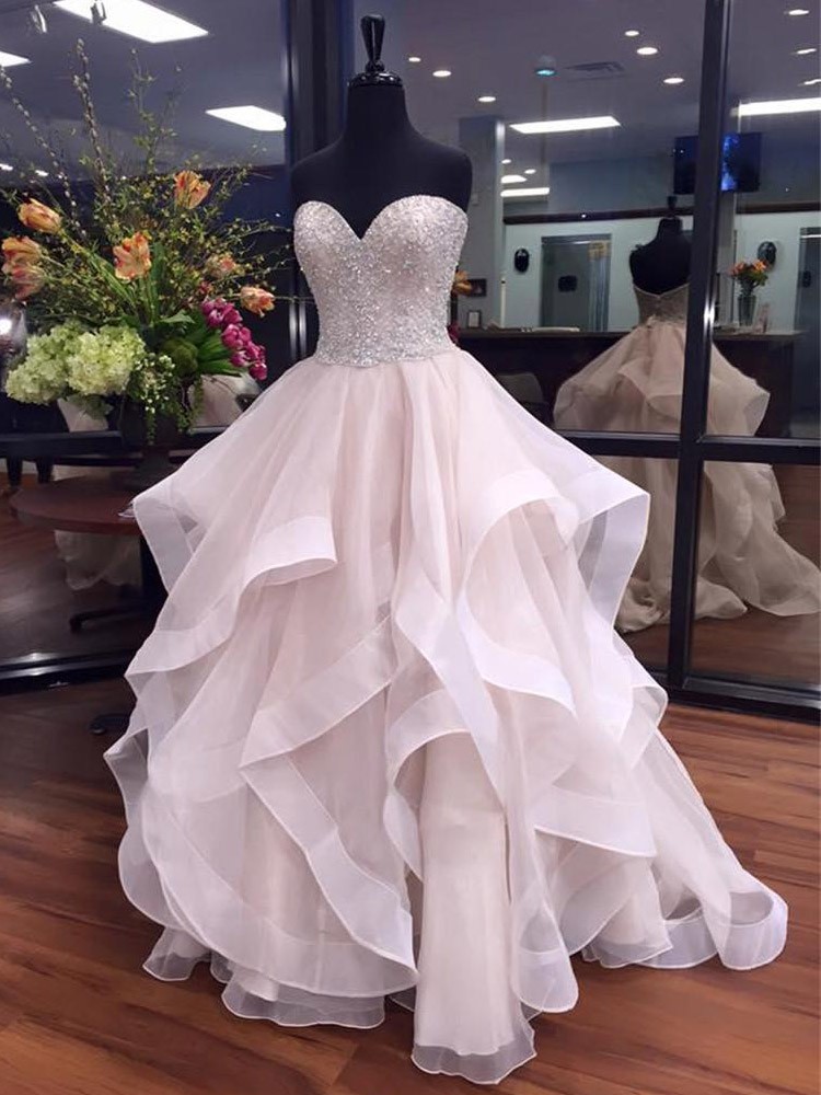 Ball Gown Sweetheart Organza Floor-length Beading Boutique Prom Dresses,luxury Beaded Women Party Gowns , Skirts Tiers Long Prom Gowns , Beaded