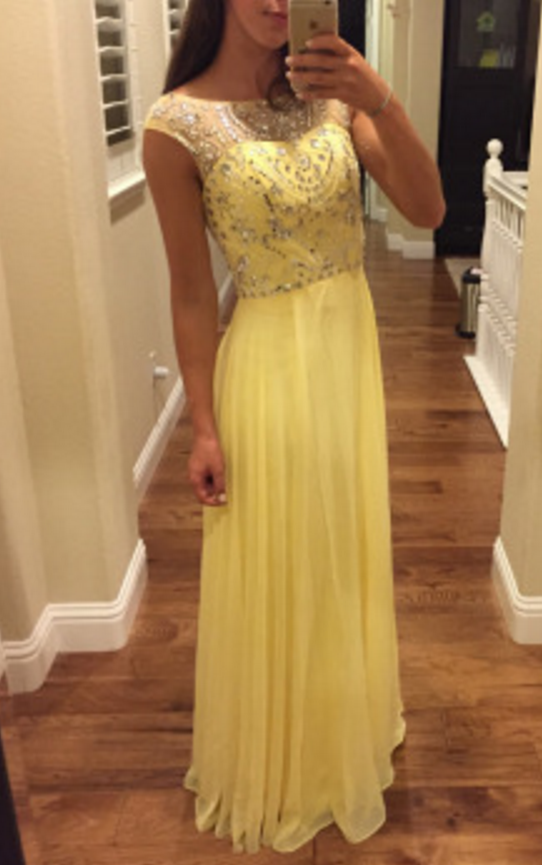 Luxury Beaded Sexy Prom Dress,sleeveless Yellow Beaded Prom Dresses,long Evening Dress,formal Dress, Scoop Ruffle Long Prom Gowns ,wedding Party