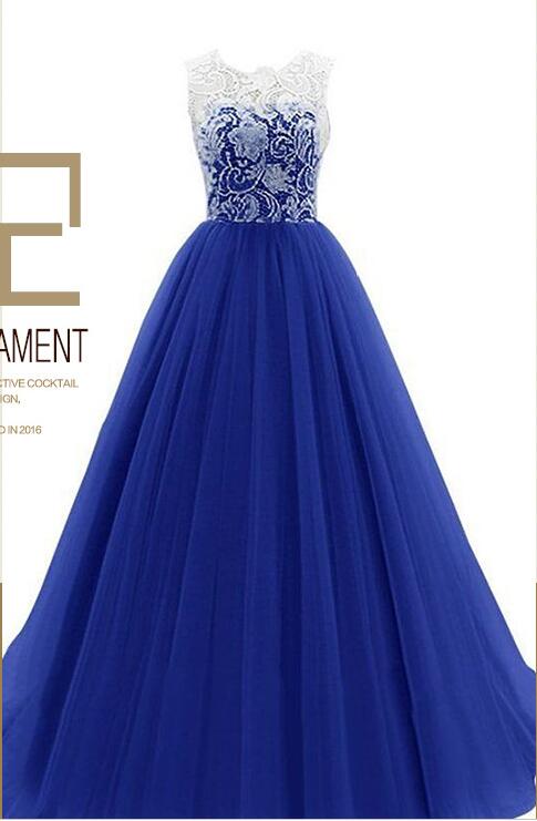 Blue Tulle Wedding Bridesmaid Dress Ball Gowns Prom Dresses , Lace Prom Dress, Strapless Long Bridesmaid Gowns ,plus Size Women Gowns , Formal