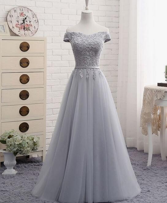 Grey Prom Dresses,off The Shoulder Prom Dresses,formal Evening Dresses,sexy Laceevening Dress, Plus Size Women Party Dresses