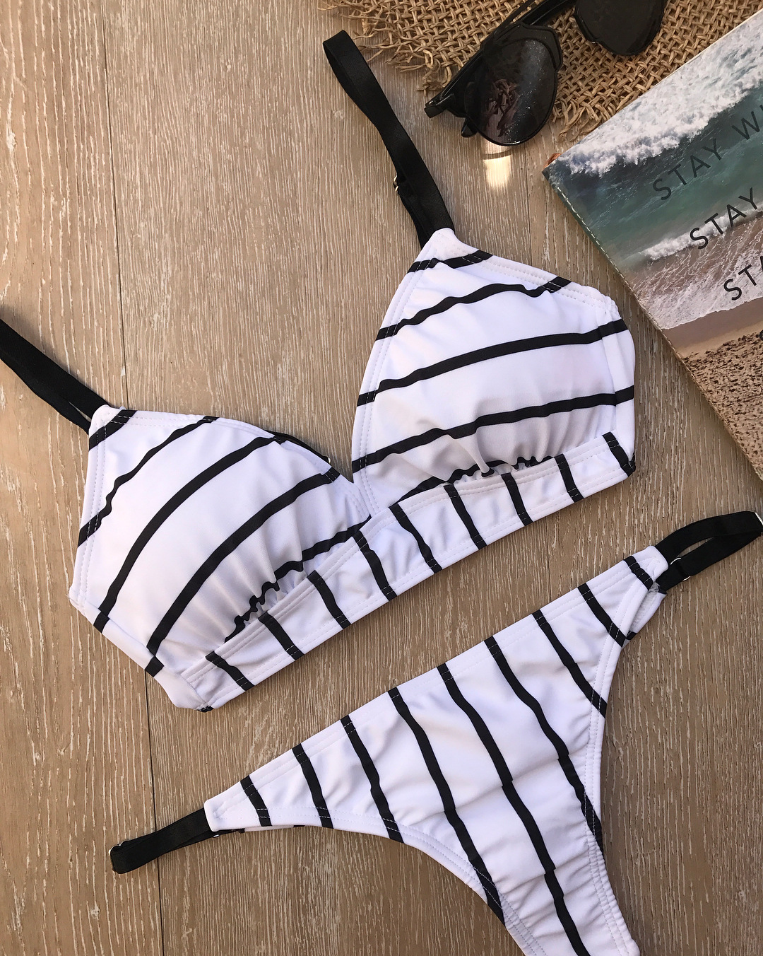 Fashion Swimsuits,two Pieces Swimwear,sexy Lady Swimsuits, Women Swimsuits,white And Black Criss-cross Swimsuits
