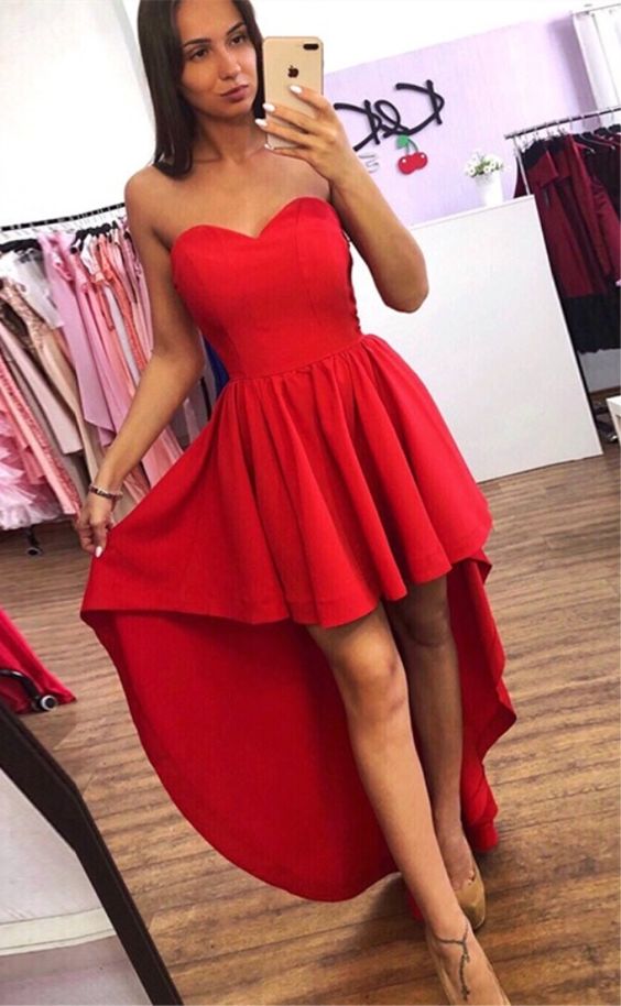 High Low Red Satin Homecoming Dress Off Shoulder Prom Party Gowns ,red Evening Dress. Maxi Gowns