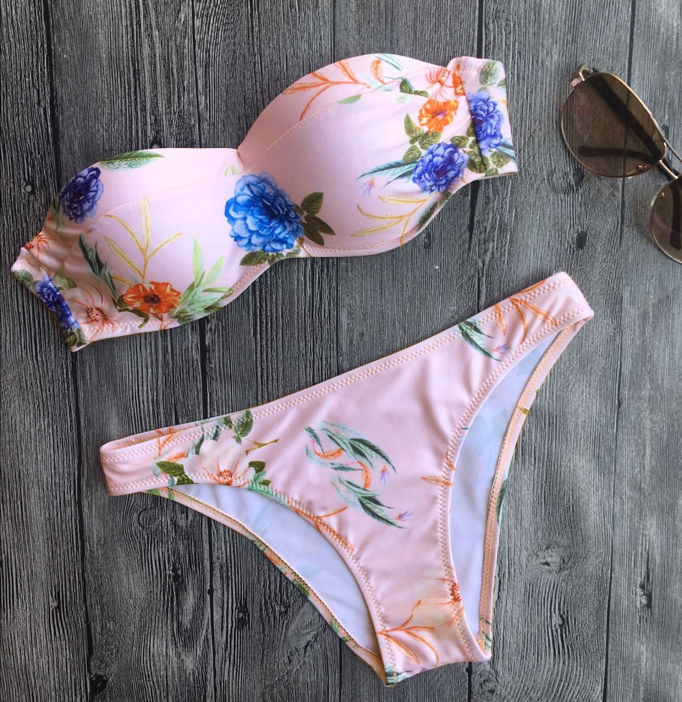 Floral Print Sexy Women Swimwear ,two Pieces Swimsuits Sets Strapless