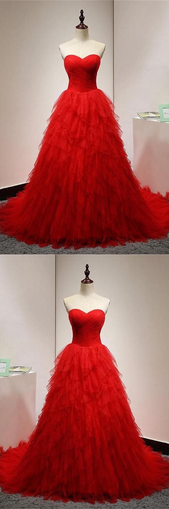 Vintage Red Ruffle Long Prom Dresses A Line , 16 Sweet Prom Dress ,off Shoulder Prom Gowns ,