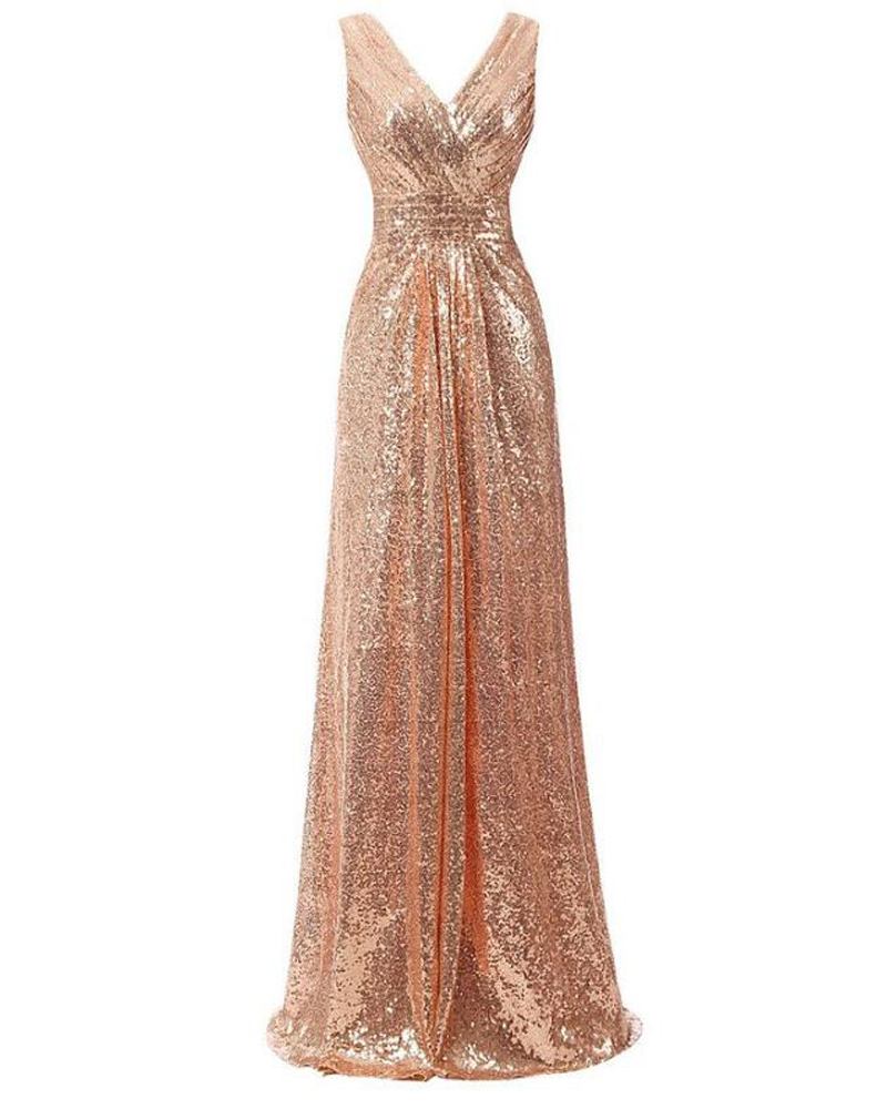 Roe Gold Sequin Long Bridesmaid Dress Plus Size Women Party Gowns A Line Pageant Gowns .strapless Pary Gowns