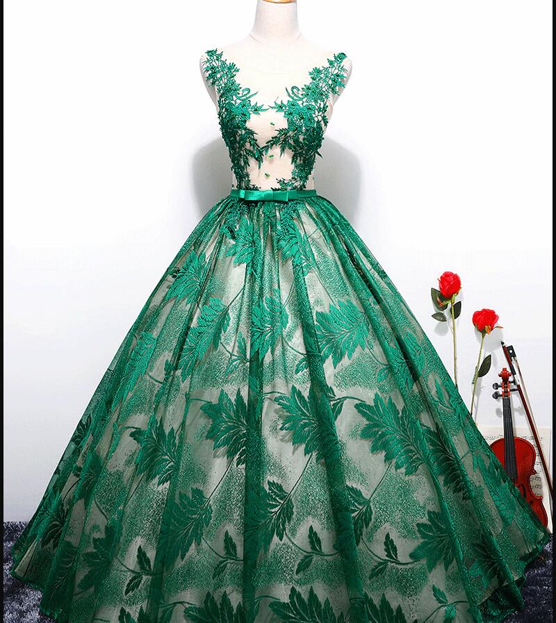 Green Lace Prom Dresses Pricess Wedding Party Gowns Sexy V-neck Prom Party Gowns