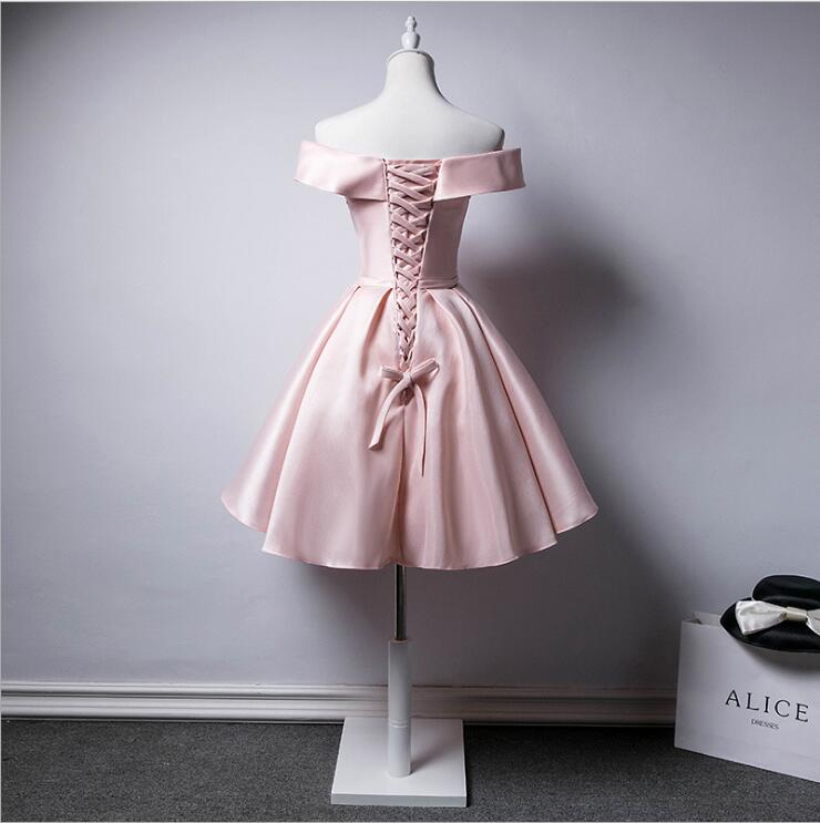Off Shoulder Light Pink Satin Short Homecoming Dresses,off Shoulder ...
