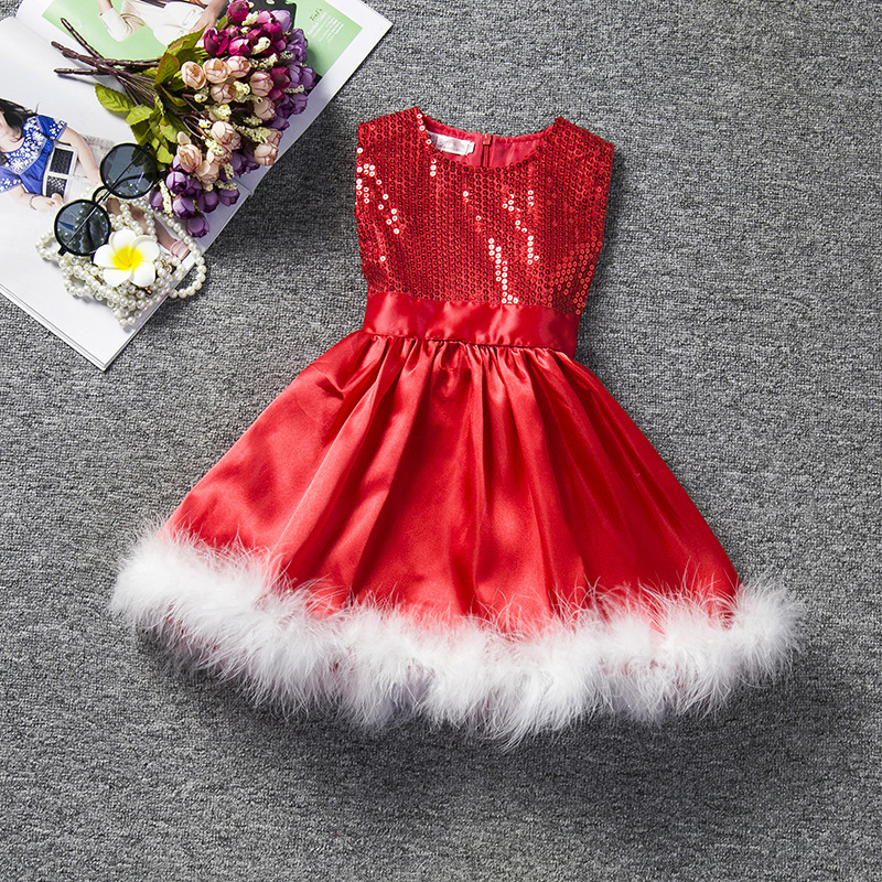 Red Sequin Flower Girl Dress , Short Girls Dresses, Formal Crhristmas Dress