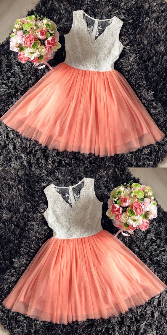 Iiious Sexy V-neck Coral Tulle Short Homecoming Dresses A Line Women Cocktail Gowns