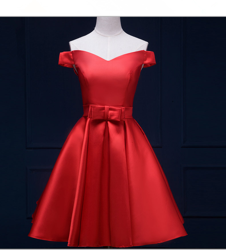 Off Shoulder Red Satin Bow Homecoming Dress Short Fashion Women Cocktail Party Gowns A Line Pageant Gowns