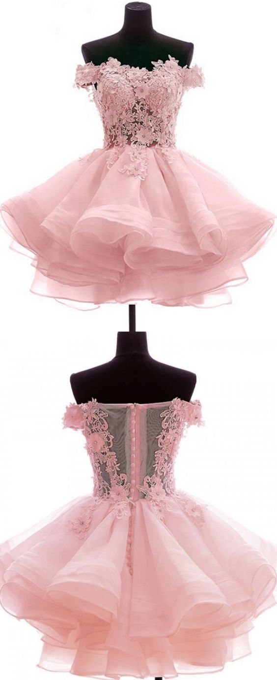 Off Shoulder Light Pink Lace Prom Dresses Short Lace Appliqued Homecoming Dresses Short Women Cocktail Gowns
