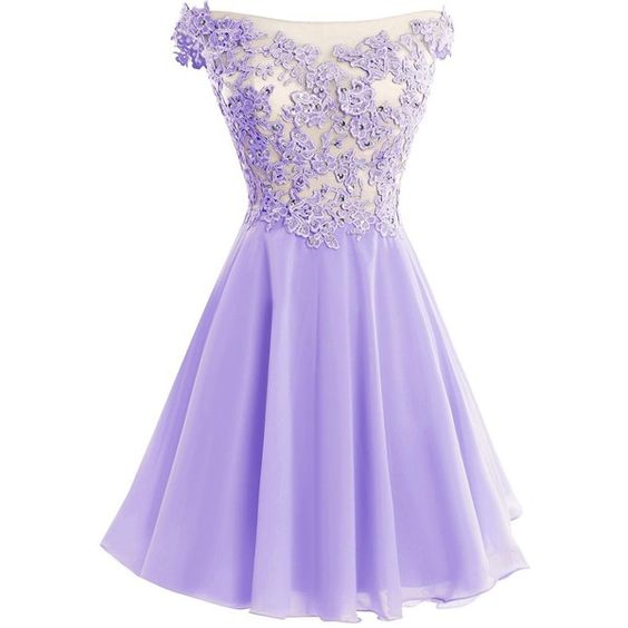 Sexy Scoop Lace Short Prom Dresses Lavender Chiffon Homecoming Dress With Caped Sleeve ,junior Prom Gowns