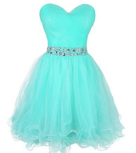 Mint Green Ruffle Short Homecoming Dress A Line Women Prom Dresses ,short Cocktail Gowns With Beaded