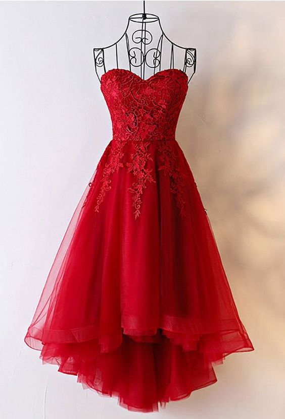 Red Sweet Lace 16 Prom Dress A Line High Low Homecoming Dress 2019 Women Graduation Gowns