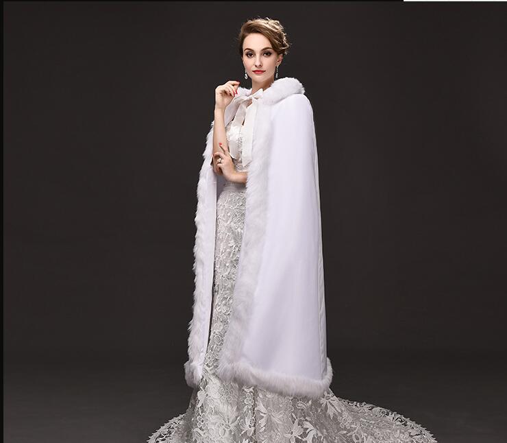 White Winter Wedding Jackets Faur Fax Long Coats For Bridal With Hats ,women Wedding Jackters Wedding Accessories Women Shawel