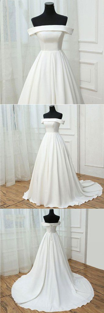 White Satin A Line Long Prom Dress Off Shoulder Formal Prom Gowns ,sexy Evening Party Gowns .wedding Party Gowns