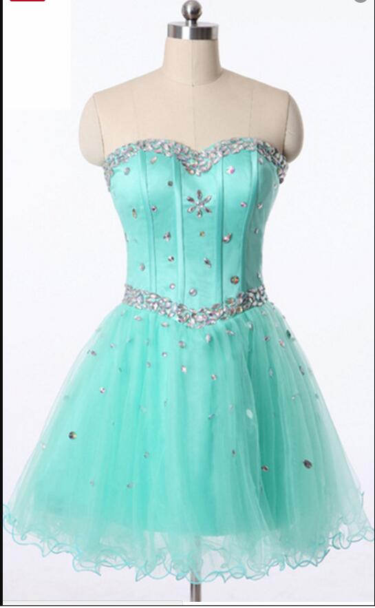 Light Green Tulle Sweet Beaded Homecoming Dress Short A Line Prom Party Gowns