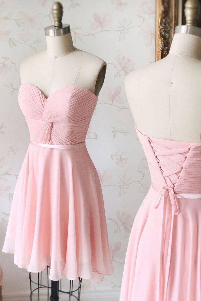 Off Shoulder A Line Pink Chiffon Pleated Short Bridesmaid Dress Sweet 16 Prom Gowns Wedding Fuest Gowns