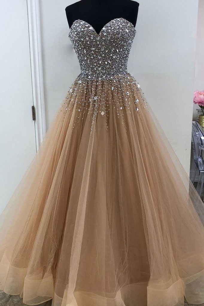 Luxury Beaded Crystal Corset Long Prom Dress, Off Shoulder Prom Dresses, Sweet 16 Prom Gowns