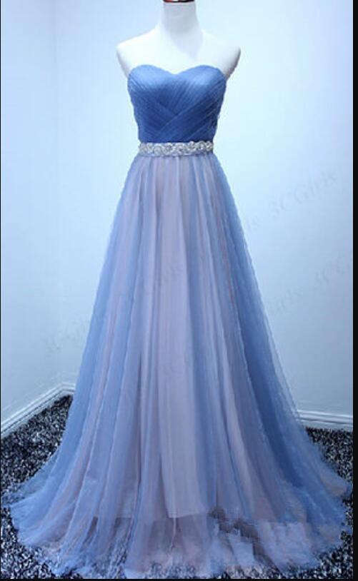 Blue Tulle Pleated Off Shoulder Long Prom Dress,sexy Beaded Prom Dresses, Fashion Women Dress, Women Pageant Dress
