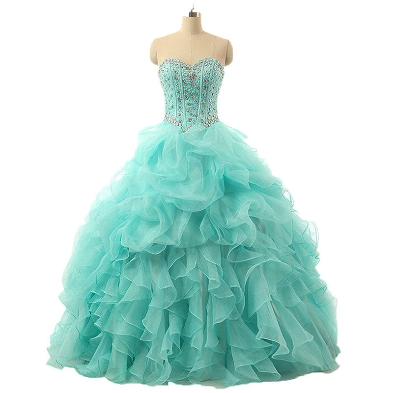 Elegant Green Beaded Organza Ball Gown Quinceanera Dresses 2019 Sweet 16 Prom Dress Pricess Prom Dress