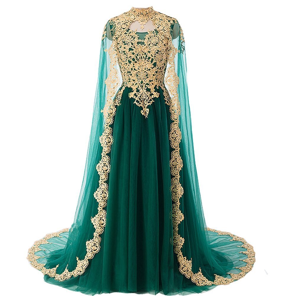 Vintage Green Tulle Formal Evening Dress A Line Arabic Dubai Women Evening Gowns Muslim Prom Dress 