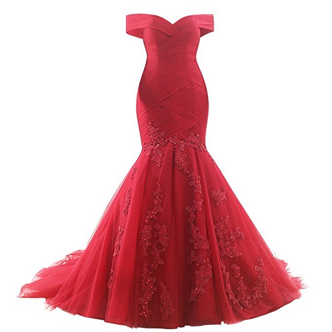 Red Lace Appliqued Long Prom Dress Mermaid Off The Shoulder Women Party Gowns Plus Size Wedding Party Gowns