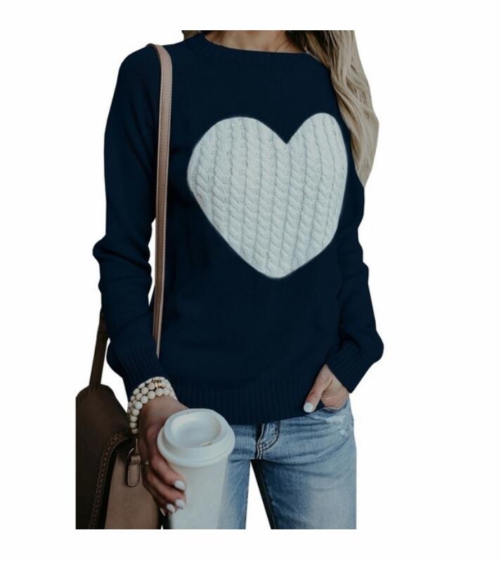 Black Women Winter Autumn Sweather With Print Heart Long Sleeve Sweater ,loose Pullover Knit Sweater