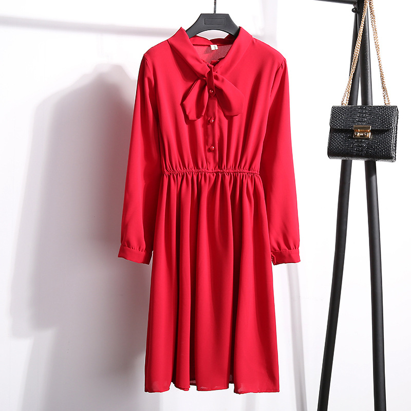 Long Sleeve Women Summer Dress, Spring Dress, A Line Red Dress, Tea Length Party Gowns ,female Dress
