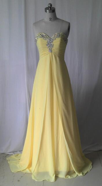 Yellow Chiffon Long Prom Dress, Sexy A Line Women Party Dress, Sweet 16 Prom Gowns, Beaded Formal Evening Dress