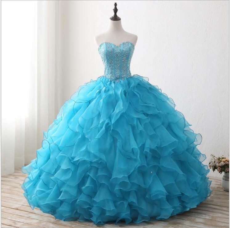 Off The Shoulder Blue Beaded Organza Quinceanera Dress, Sweet 16 Prom Dress, 15 Quinceanera Dress, Ball Gowns Women Dresses, Pricess Quinceanera