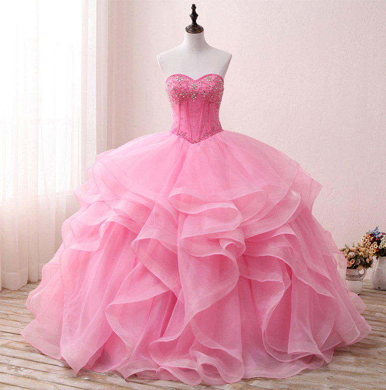 pink 16th birthday dress Pink Beaded Quinceanera Dress, Ball Gown, Sweet 16 Dresses, Prom Dress,  Graduation Party Dresses