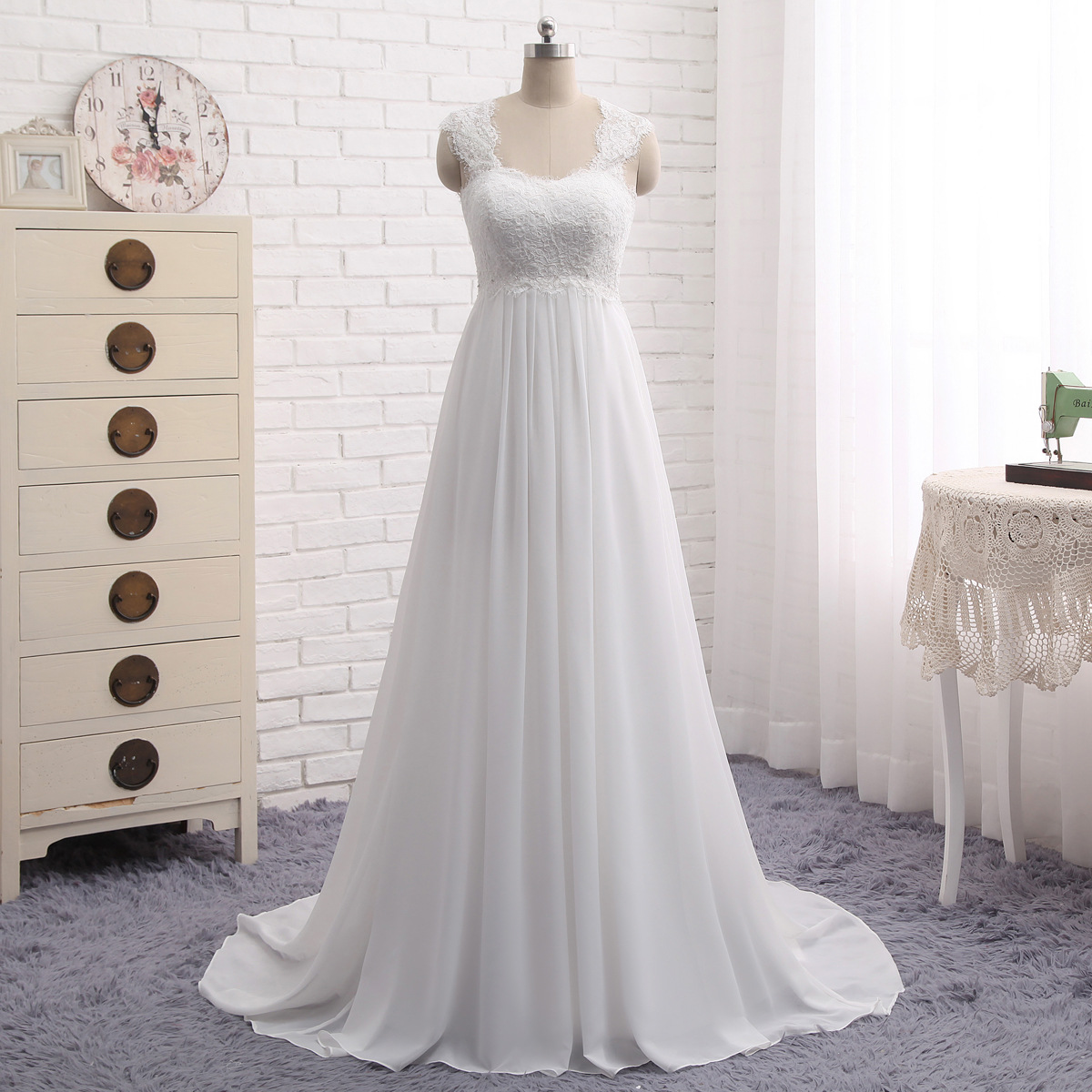 Elegant White Chiffon Beach Custom Made Wedding Dress A Line Iiious Women Bohemian Wedding Gowns Lace Up