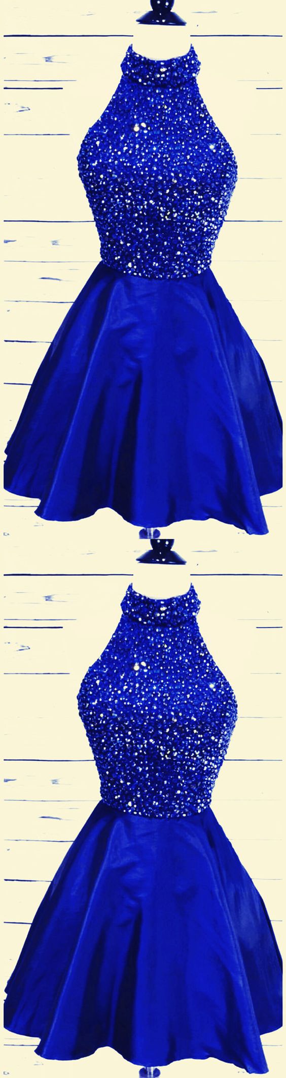 Shiny Beaded Royal Blue Homecoming Dress, Sexy Halter Short Prom Dress, Fashion Women Cocktail Party Gowns