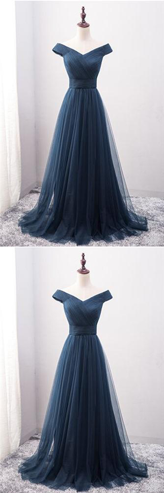 Elegant Navy Blue Tulle Long Prom Dress, Formal Prom Gowns , Formal Evening Party Gowns ,plus Size Women Dresses