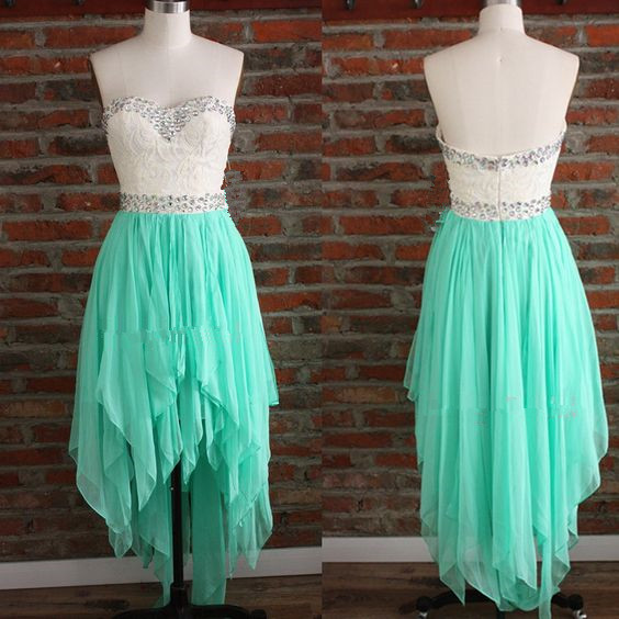 High Low Mint Green Chiffon Beaded Prom Dress 2019 Plus Size Women Party Gowns , Short Pageant Gowns