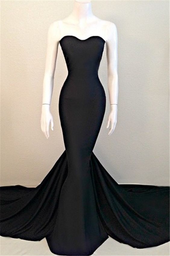 Plus Size Black Satin Mermaid Prom Dress Fashion Women Party Gowns ,Mermaid Evening Gowns 