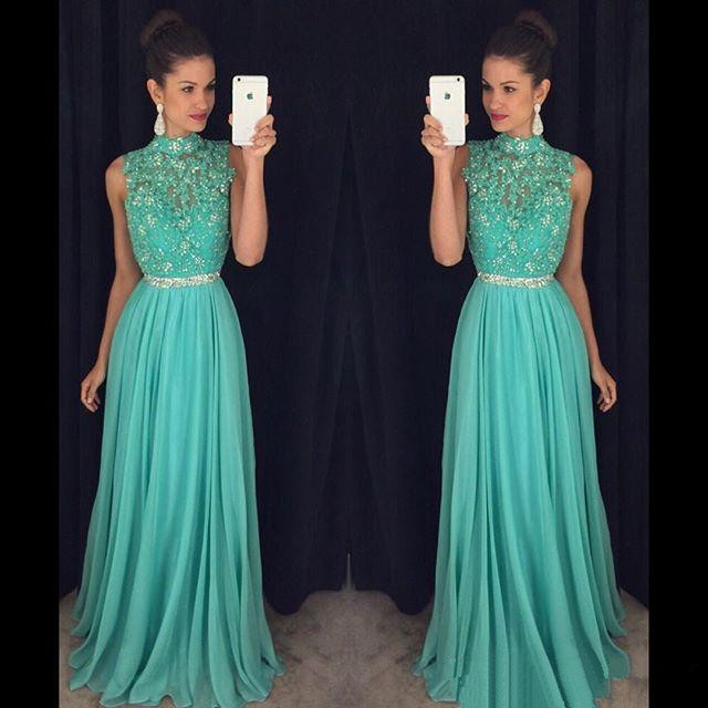 High Neck Green Lace Prom Dress A Line Women Dress, Sexy Back Open Long Prom Dresses ,formal Evening Party Gowns