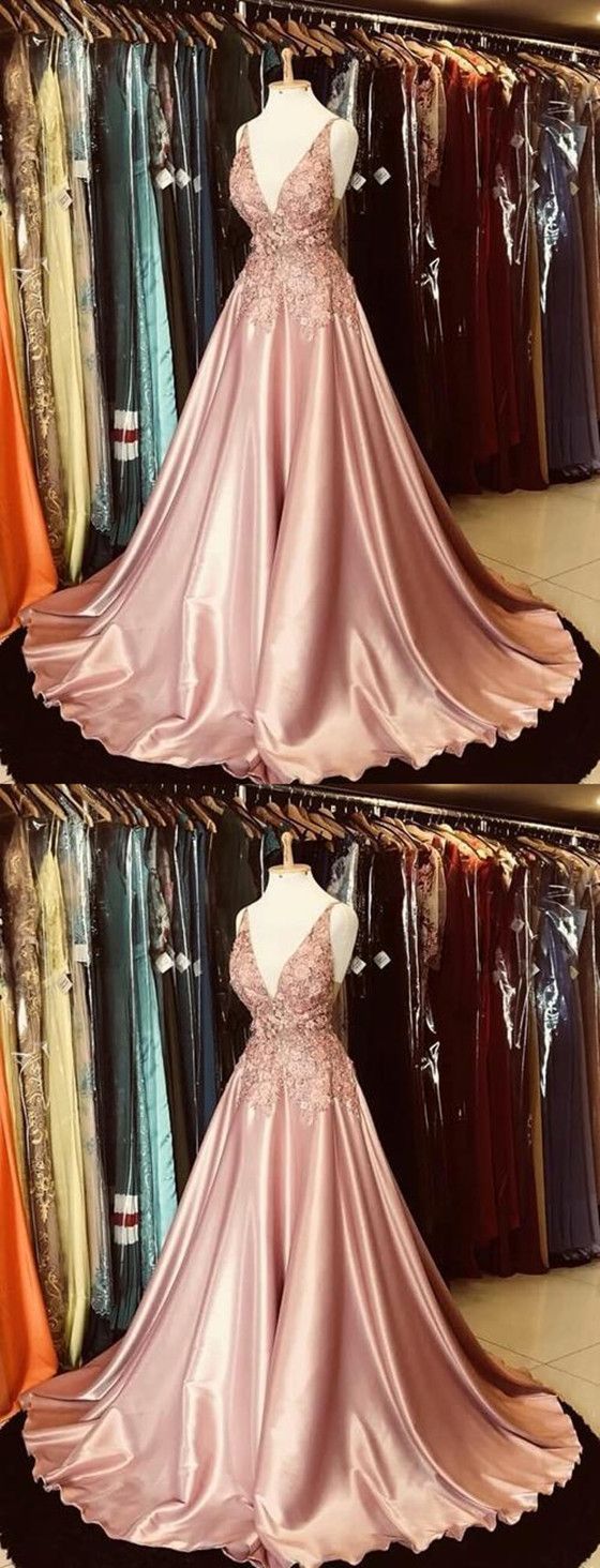 V-neck Satin Prom Dress, Long Prom Dress, Off The Shoulder Evening Dress, Women Party Gowns , Lace Prom Dress