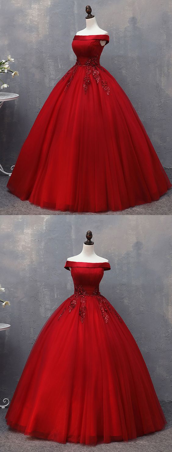 Fashion Off The Shoulder Burgundy Tulle Long Prom Dress Custom Made Formal Evening Party Gowns ,