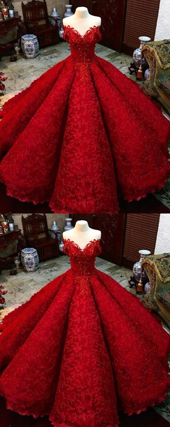 Luxury Ball Gown Red Beaded Lace Prom Dress Plus Size Pricess Wedding Prom Gowns Plus Size Women Dresses