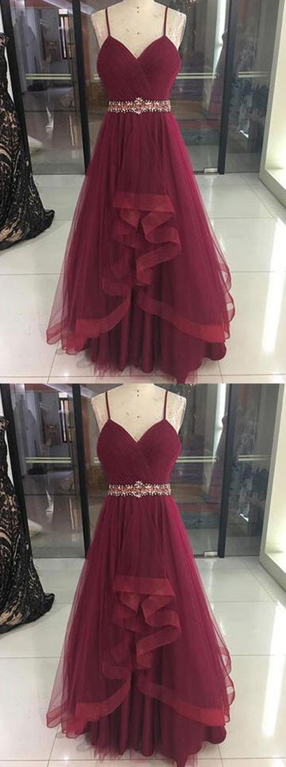 A Line Burgundy Beaded Tulle Long Prom Dress Custom Made Prom Gowns Plus Size Women Evening Party Gowns