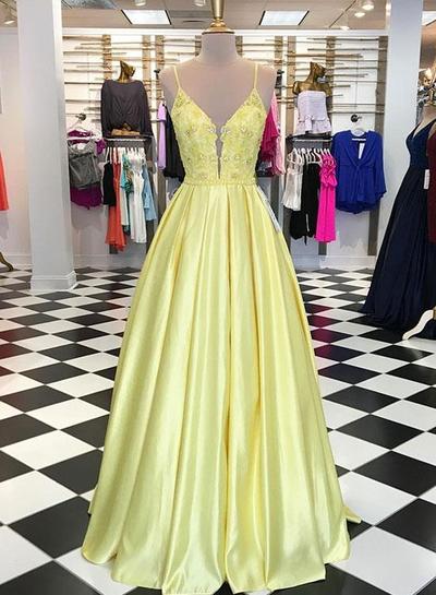 Plus Size Yellow Satin Long Prom Dress A Line Women Evening Dresses Custom Made Prom Party Gowns